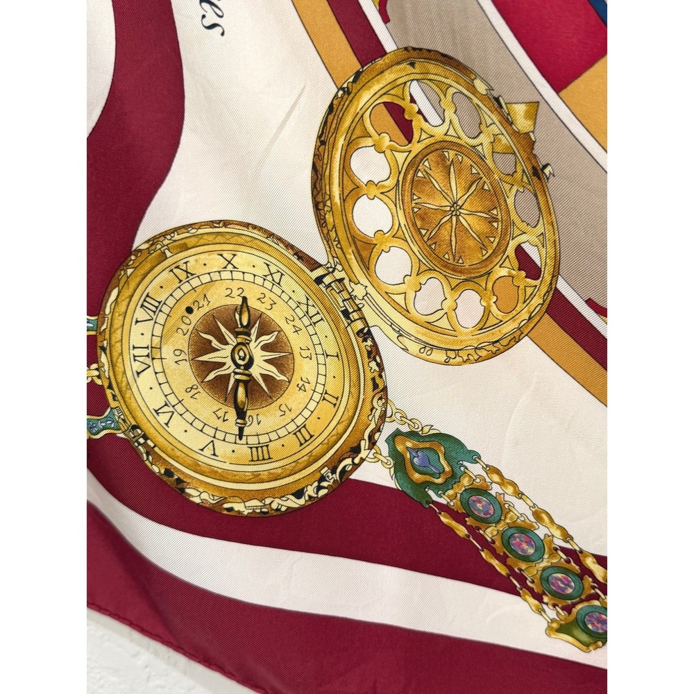 Hermès Parmi les Fleurs Je Compte les Heures 90 Silk Scarf Burgundy Vintage - Picture 6 of 10